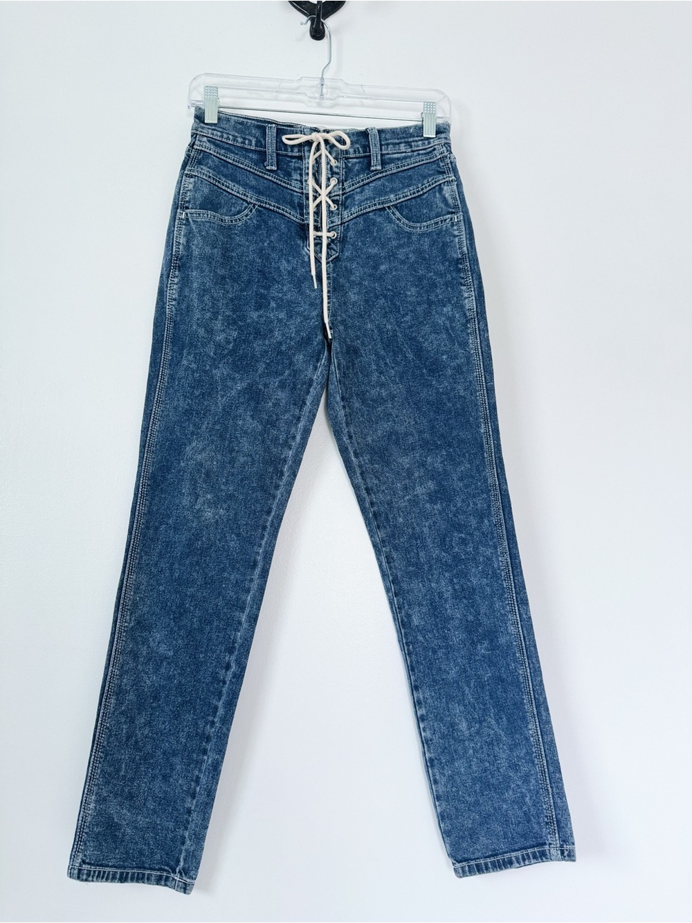 Jordache Lace-Up Acid Wash High Rise Jeans Corset Front Y2K Horse Logo Size 26